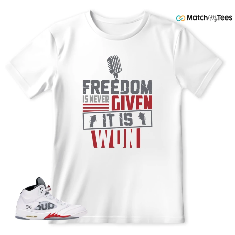 NIKE JORDAN 5 RETRO SUPREME WHITE SNEAKER Matching Tees t-shirt
