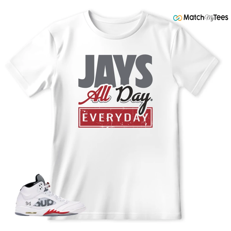NIKE JORDAN 5 RETRO SUPREME WHITE SNEAKER Matching Tees t-shirt