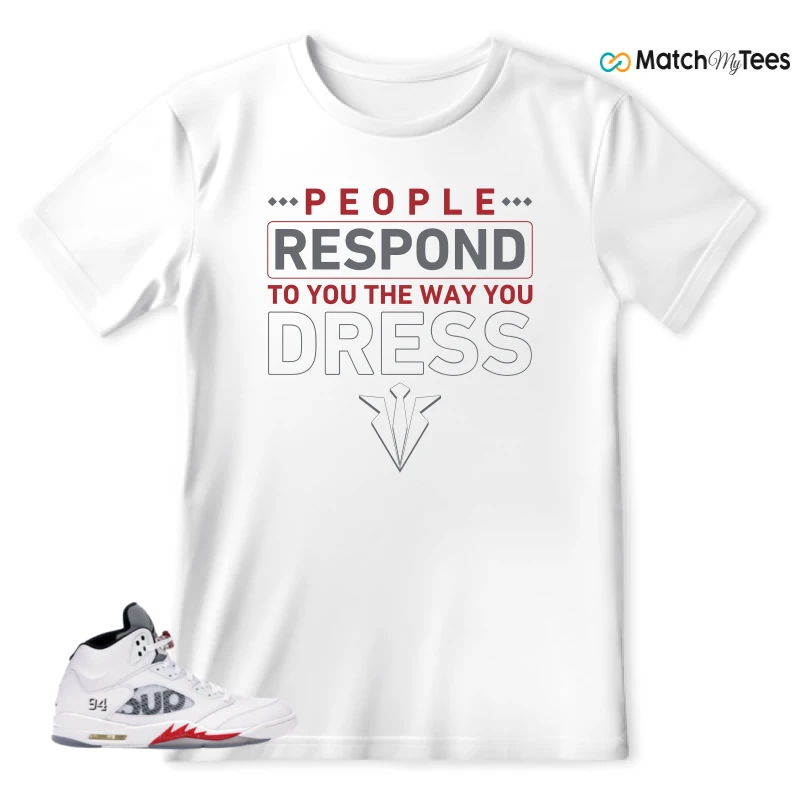 NIKE JORDAN 5 RETRO SUPREME WHITE SNEAKER Matching Tees t-shirt