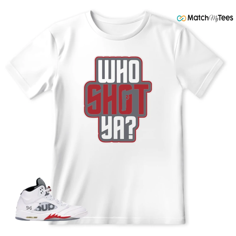 NIKE JORDAN 5 RETRO SUPREME WHITE SNEAKER Matching Tees t-shirt