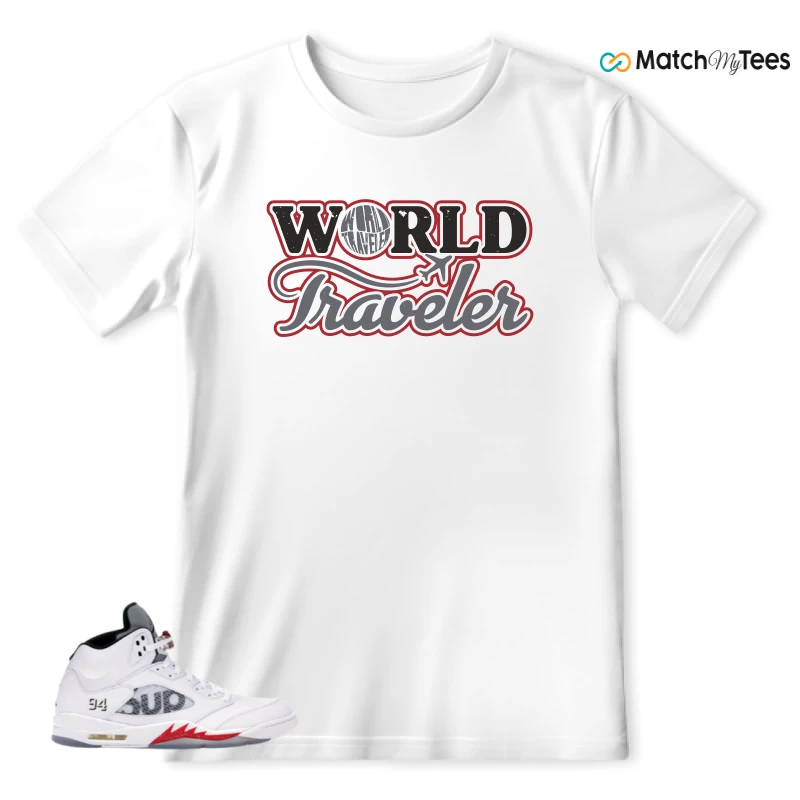 NIKE JORDAN 5 RETRO SUPREME WHITE SNEAKER Matching Tees t-shirt