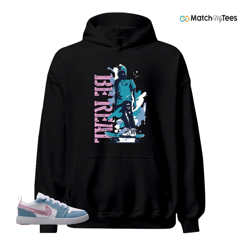 NIKE AIR JORDAN 1 LOW GS DENIM SEQUIN SNEAKER Matching Tees hoodie
