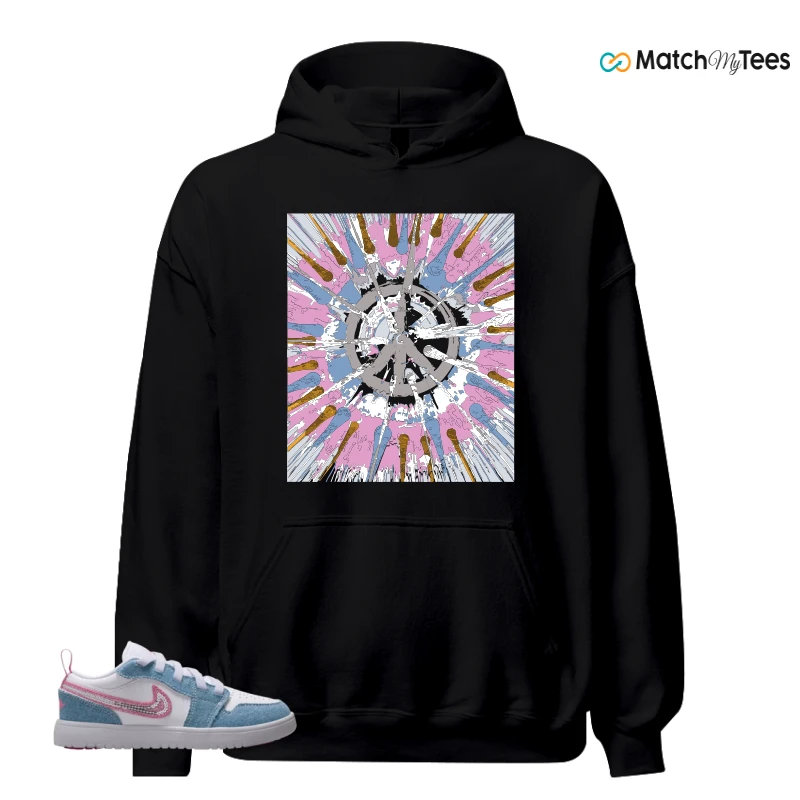 NIKE AIR JORDAN 1 LOW GS DENIM SEQUIN SNEAKER/COBALT BLISS/WHITE/PINK GLOW matching Hoodie