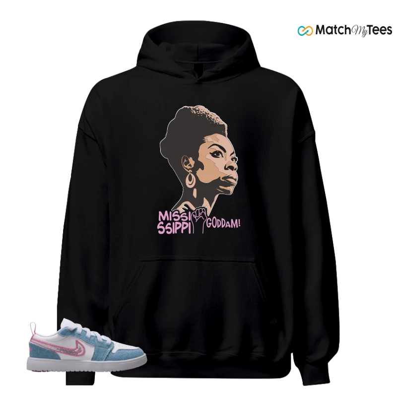 NIKE AIR JORDAN 1 LOW GS DENIM SEQUIN SNEAKER Matching Tees hoodie