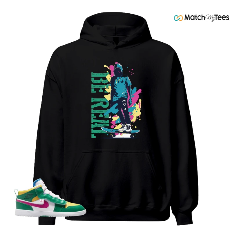 NIKE AIR JORDAN 1 MID ALT MALACHITE WHITE UNIVERSITY GOLD ACTIVE PINK (PS) SNEAKER Matching Tees hoodie