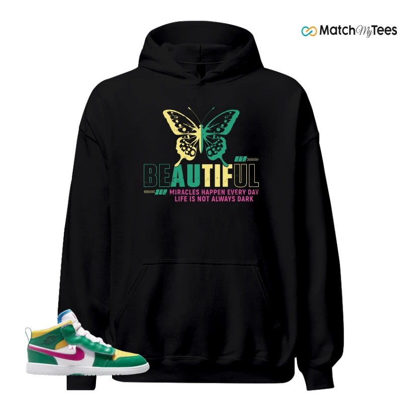 NIKE AIR JORDAN 1 MID ALT MALACHITE WHITE UNIVERSITY GOLD ACTIVE PINK (PS) SNEAKER Matching Tees hoodie