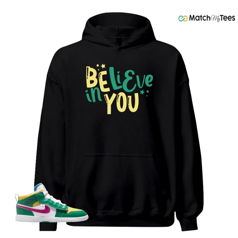 NIKE AIR JORDAN 1 MID ALT MALACHITE WHITE UNIVERSITY GOLD ACTIVE PINK (PS) SNEAKER Matching Tees hoodie