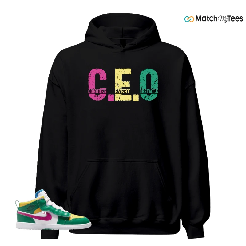 NIKE AIR JORDAN 1 MID ALT MALACHITE WHITE UNIVERSITY GOLD ACTIVE PINK (PS) SNEAKER Matching Tees hoodie