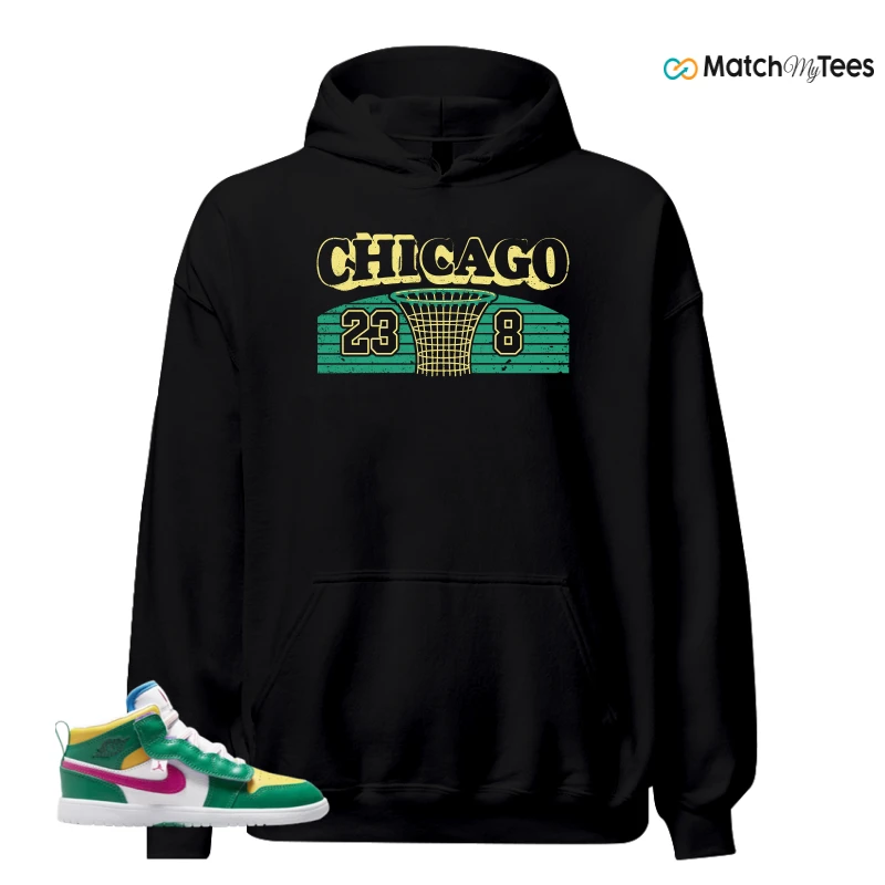 NIKE AIR JORDAN 1 MID ALT MALACHITE WHITE UNIVERSITY GOLD ACTIVE PINK (PS) SNEAKER Matching Tees hoodie