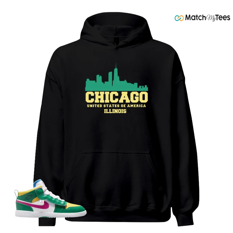 NIKE AIR JORDAN 1 MID ALT MALACHITE WHITE UNIVERSITY GOLD ACTIVE PINK (PS) SNEAKER Matching Tees hoodie