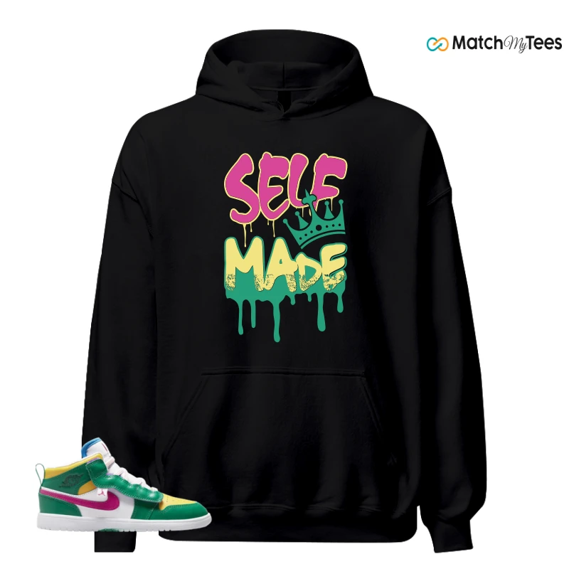 NIKE AIR JORDAN 1 MID ALT MALACHITE WHITE UNIVERSITY GOLD ACTIVE PINK (PS) SNEAKER Matching Tees hoodie