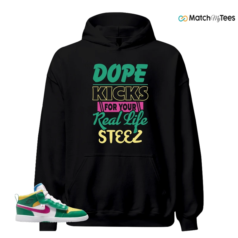 NIKE AIR JORDAN 1 MID ALT MALACHITE WHITE UNIVERSITY GOLD ACTIVE PINK (PS) SNEAKER Matching Tees hoodie