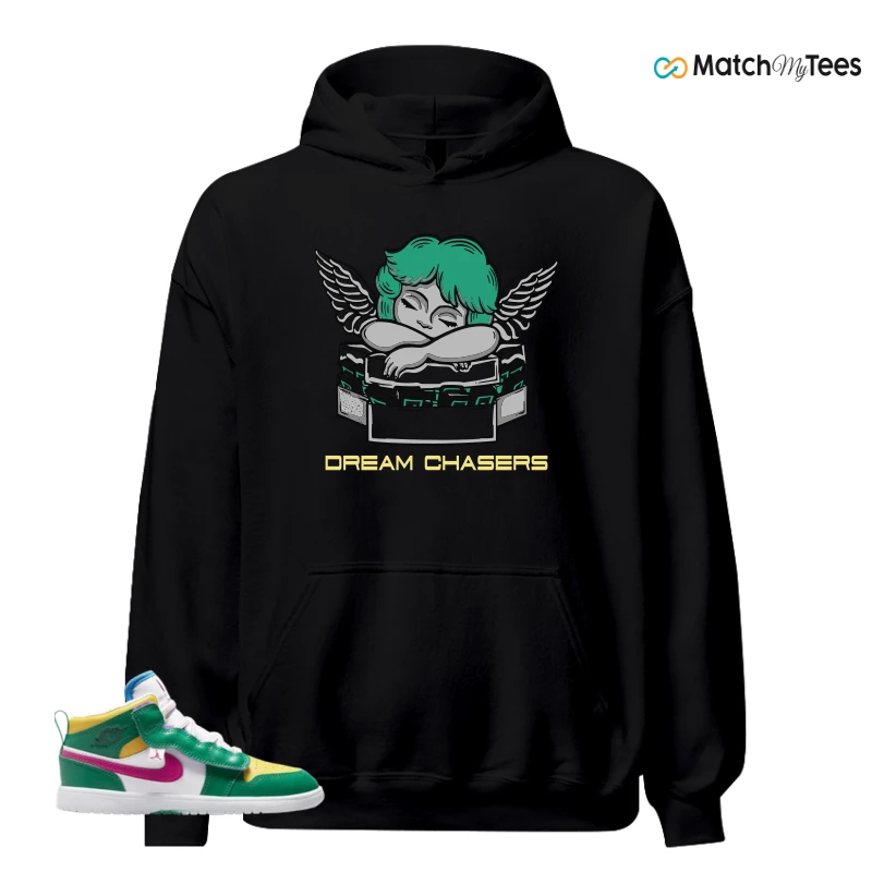 NIKE AIR JORDAN 1 MID ALT MALACHITE WHITE UNIVERSITY GOLD ACTIVE PINK (PS) SNEAKER Matching Tees hoodie