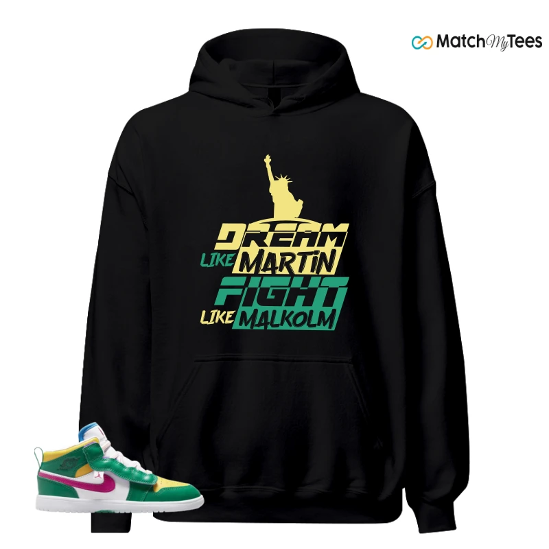 NIKE AIR JORDAN 1 MID ALT MALACHITE WHITE UNIVERSITY GOLD ACTIVE PINK (PS) SNEAKER Matching Tees hoodie