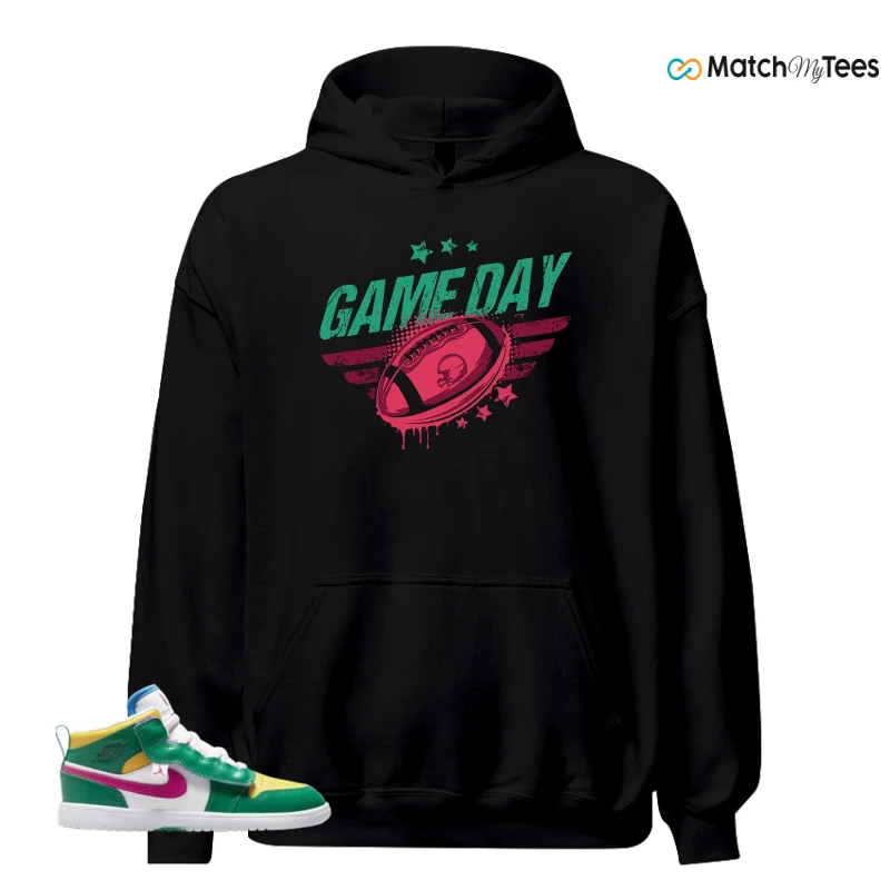NIKE AIR JORDAN 1 MID ALT MALACHITE WHITE UNIVERSITY GOLD ACTIVE PINK (PS) SNEAKER Matching Tees hoodie