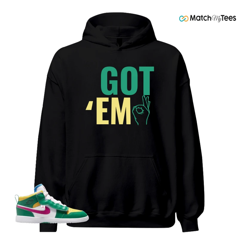 NIKE AIR JORDAN 1 MID ALT MALACHITE WHITE UNIVERSITY GOLD ACTIVE PINK (PS) SNEAKER Matching Tees hoodie