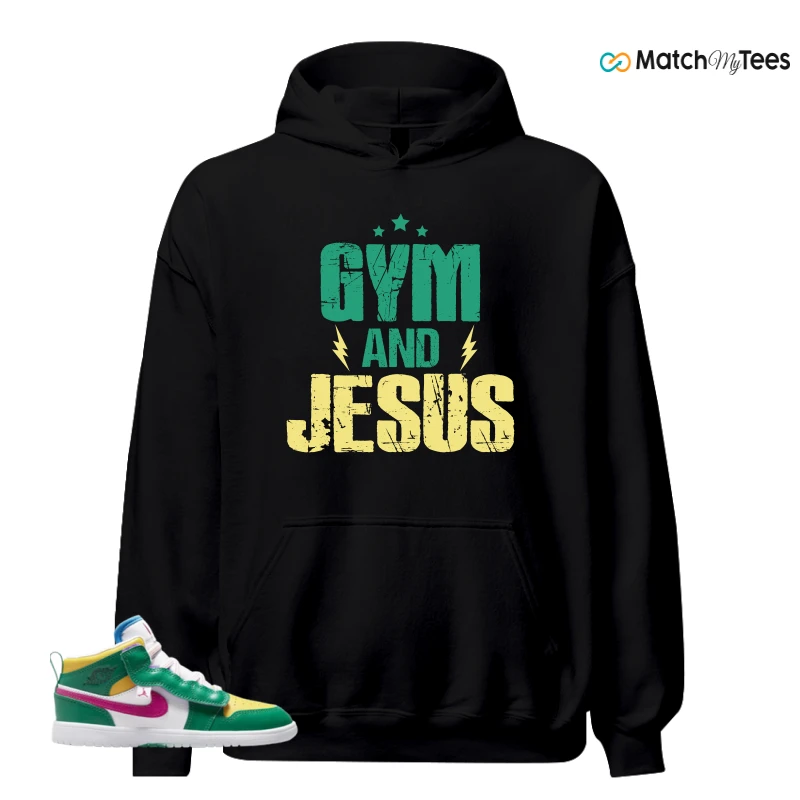 NIKE AIR JORDAN 1 MID ALT MALACHITE WHITE UNIVERSITY GOLD ACTIVE PINK (PS) SNEAKER Matching Tees hoodie