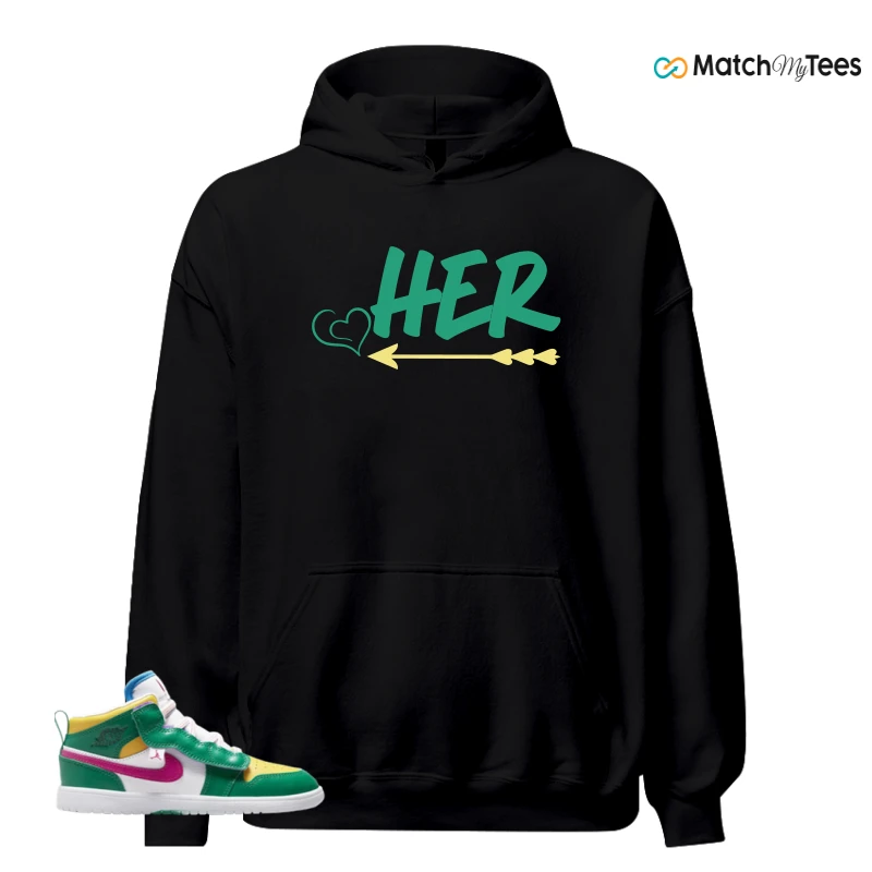 NIKE AIR JORDAN 1 MID ALT MALACHITE WHITE UNIVERSITY GOLD ACTIVE PINK (PS) SNEAKER Matching Tees hoodie