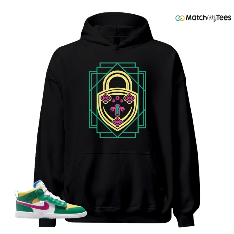 NIKE AIR JORDAN 1 MID ALT MALACHITE WHITE UNIVERSITY GOLD ACTIVE PINK (PS) SNEAKER Matching Tees hoodie