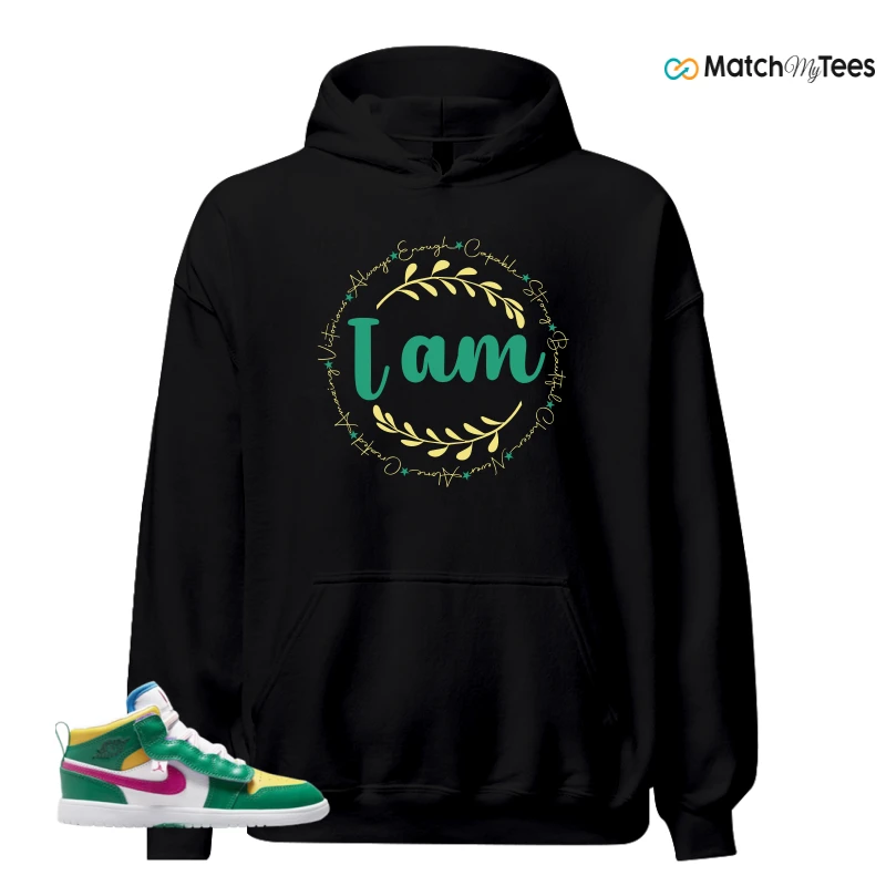 NIKE AIR JORDAN 1 MID ALT MALACHITE WHITE UNIVERSITY GOLD ACTIVE PINK (PS) SNEAKER Matching Tees hoodie