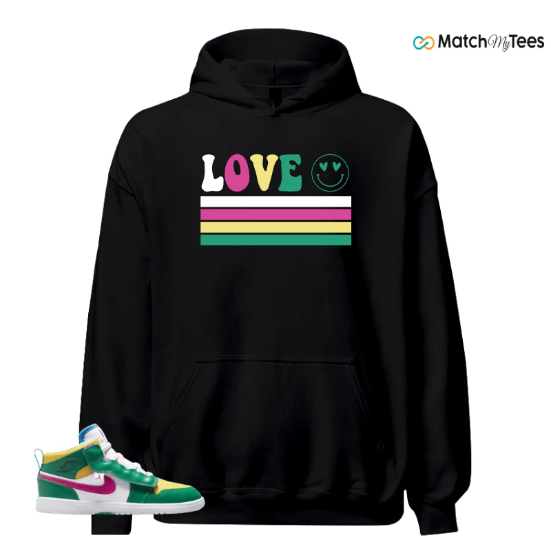 NIKE AIR JORDAN 1 MID ALT MALACHITE WHITE UNIVERSITY GOLD ACTIVE PINK (PS) SNEAKER Matching Tees hoodie