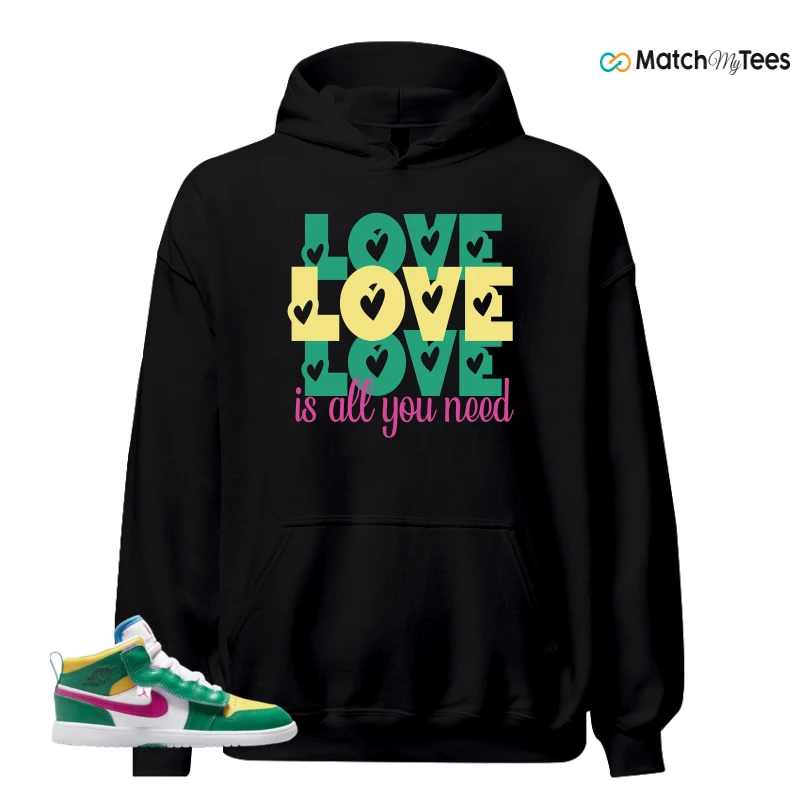 NIKE AIR JORDAN 1 MID ALT MALACHITE WHITE UNIVERSITY GOLD ACTIVE PINK (PS) SNEAKER Matching Tees hoodie