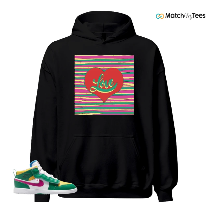NIKE AIR JORDAN 1 MID ALT MALACHITE WHITE UNIVERSITY GOLD ACTIVE PINK (PS) SNEAKER Matching Tees hoodie