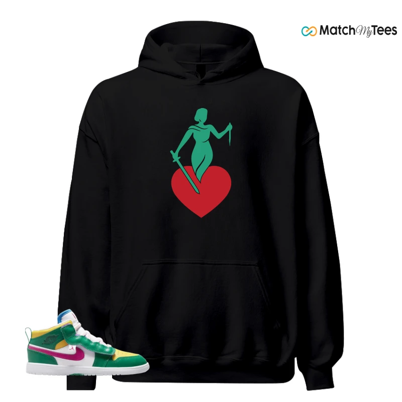 NIKE AIR JORDAN 1 MID ALT MALACHITE WHITE UNIVERSITY GOLD ACTIVE PINK (PS) SNEAKER Matching Tees hoodie