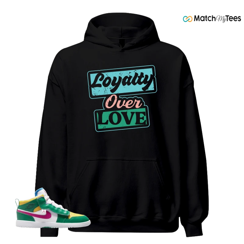 NIKE AIR JORDAN 1 MID ALT MALACHITE WHITE UNIVERSITY GOLD ACTIVE PINK (PS) SNEAKER Matching Tees hoodie