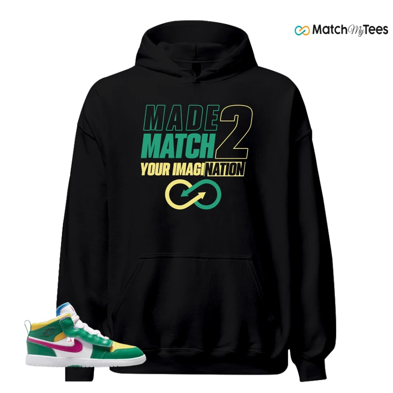 NIKE AIR JORDAN 1 MID ALT MALACHITE WHITE UNIVERSITY GOLD ACTIVE PINK (PS) SNEAKER Matching Tees hoodie