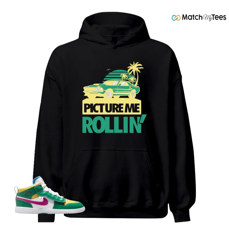 NIKE AIR JORDAN 1 MID ALT MALACHITE WHITE UNIVERSITY GOLD ACTIVE PINK (PS) SNEAKER Matching Tees hoodie