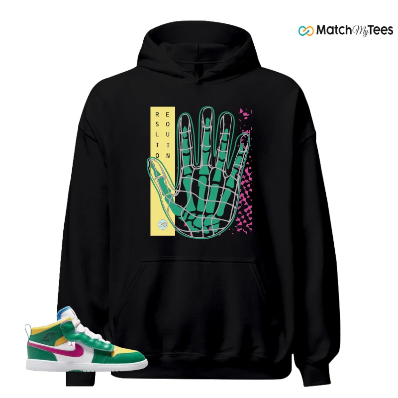 NIKE AIR JORDAN 1 MID ALT MALACHITE WHITE UNIVERSITY GOLD ACTIVE PINK (PS) SNEAKER Matching Tees hoodie