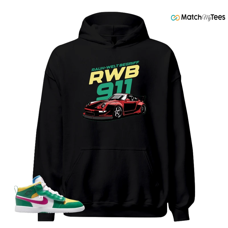 NIKE AIR JORDAN 1 MID ALT MALACHITE WHITE UNIVERSITY GOLD ACTIVE PINK (PS) SNEAKER Matching Tees hoodie