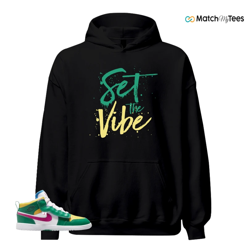 NIKE AIR JORDAN 1 MID ALT MALACHITE WHITE UNIVERSITY GOLD ACTIVE PINK (PS) SNEAKER Matching Tees hoodie