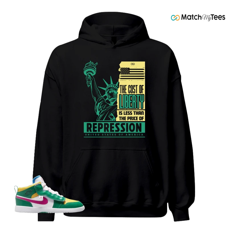 NIKE AIR JORDAN 1 MID ALT MALACHITE WHITE UNIVERSITY GOLD ACTIVE PINK (PS) SNEAKER Matching Tees hoodie