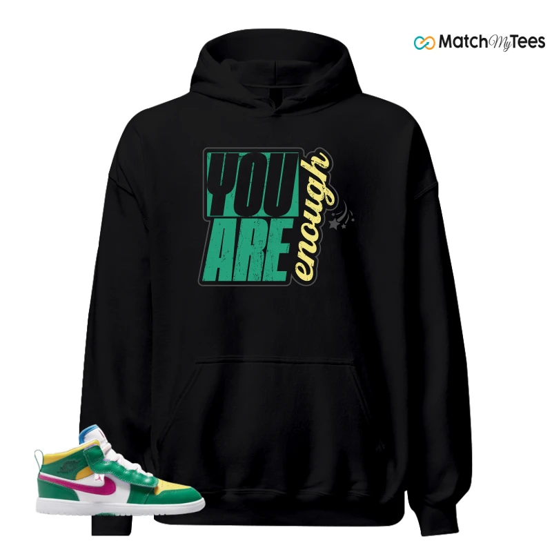 NIKE AIR JORDAN 1 MID ALT MALACHITE WHITE UNIVERSITY GOLD ACTIVE PINK (PS) SNEAKER Matching Tees hoodie