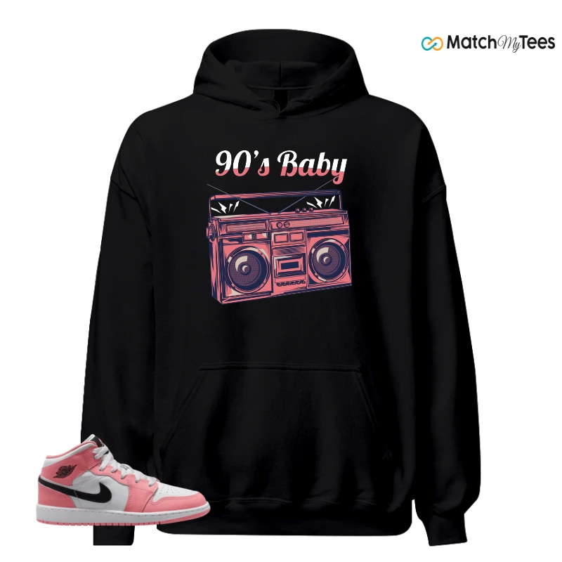 NIKE AIR JORDAN 1 MID GS PINK GAZE WHITE SNEAKER Matching Tees hoodie