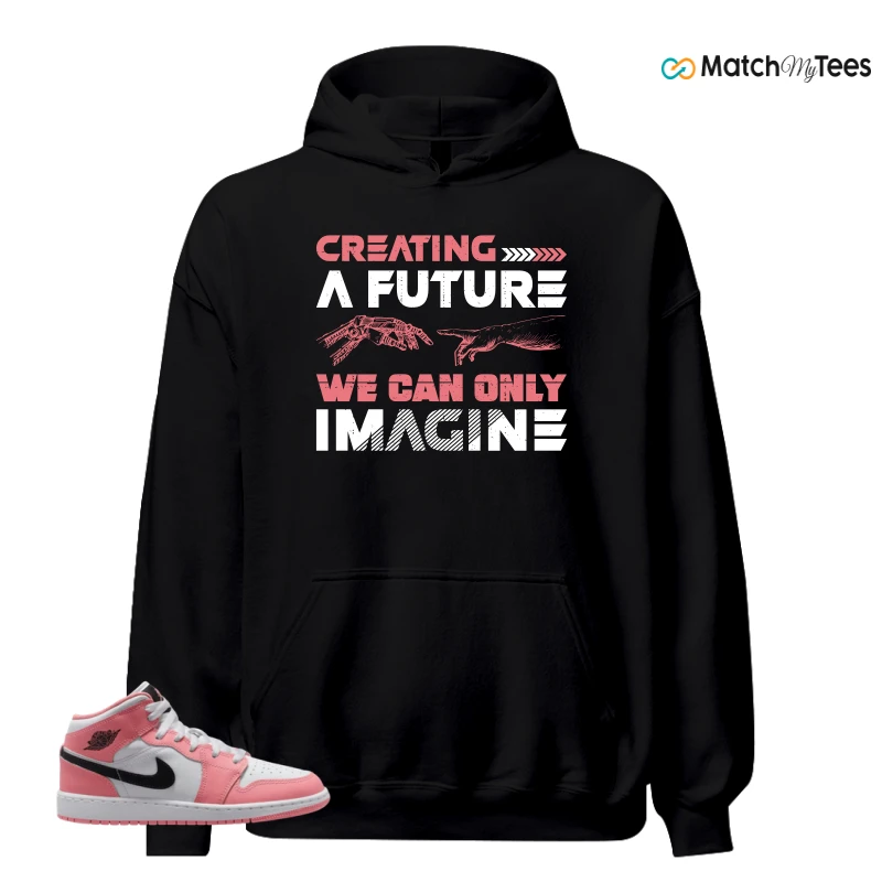 NIKE AIR JORDAN 1 MID GS PINK GAZE WHITE SNEAKER Matching Tees hoodie
