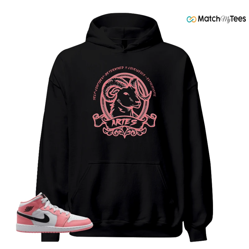NIKE AIR JORDAN 1 MID GS PINK GAZE WHITE SNEAKER Matching Tees hoodie