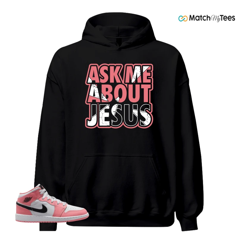 NIKE AIR JORDAN 1 MID GS PINK GAZE WHITE SNEAKER Matching Tees hoodie