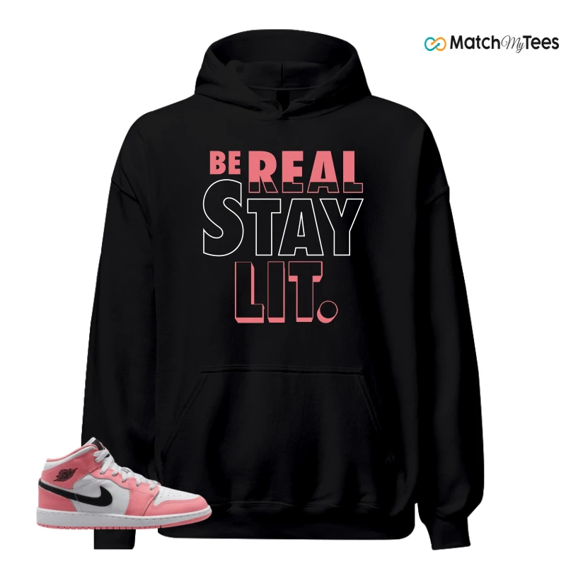 NIKE AIR JORDAN 1 MID GS PINK GAZE WHITE SNEAKER Matching Tees hoodie