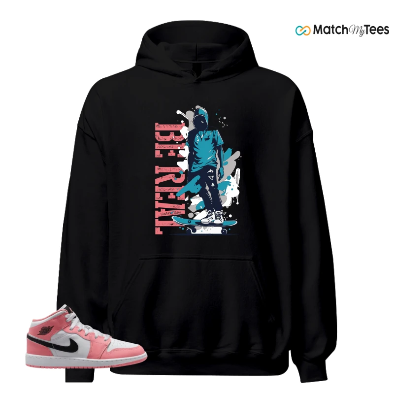 NIKE AIR JORDAN 1 MID GS PINK GAZE WHITE SNEAKER Matching Tees hoodie