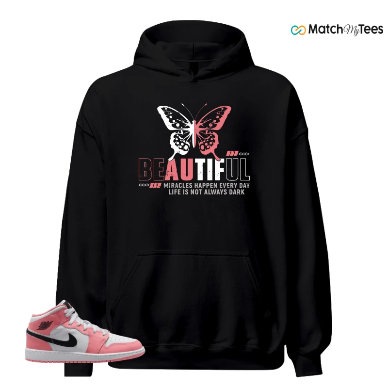 NIKE AIR JORDAN 1 MID GS PINK GAZE WHITE SNEAKER Matching Tees hoodie
