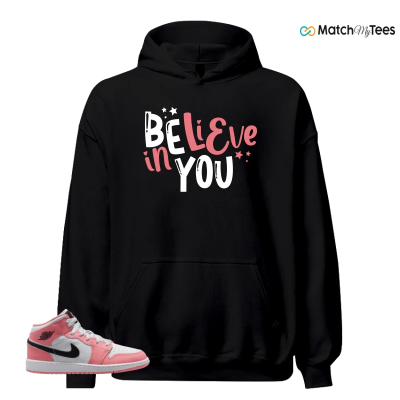 NIKE AIR JORDAN 1 MID GS PINK GAZE WHITE SNEAKER Matching Tees hoodie