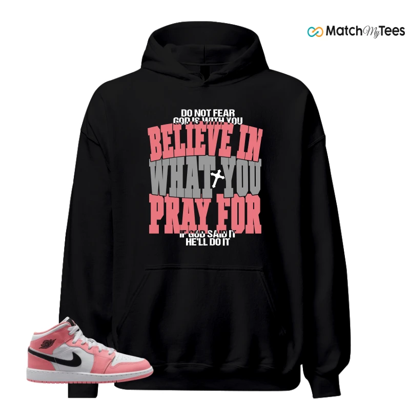 NIKE AIR JORDAN 1 MID GS PINK GAZE WHITE SNEAKER Matching Tees hoodie