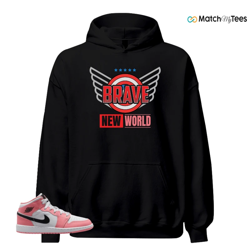 NIKE AIR JORDAN 1 MID GS PINK GAZE WHITE SNEAKER Matching Tees hoodie