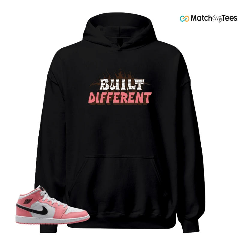 NIKE AIR JORDAN 1 MID GS PINK GAZE WHITE SNEAKER Matching Tees hoodie