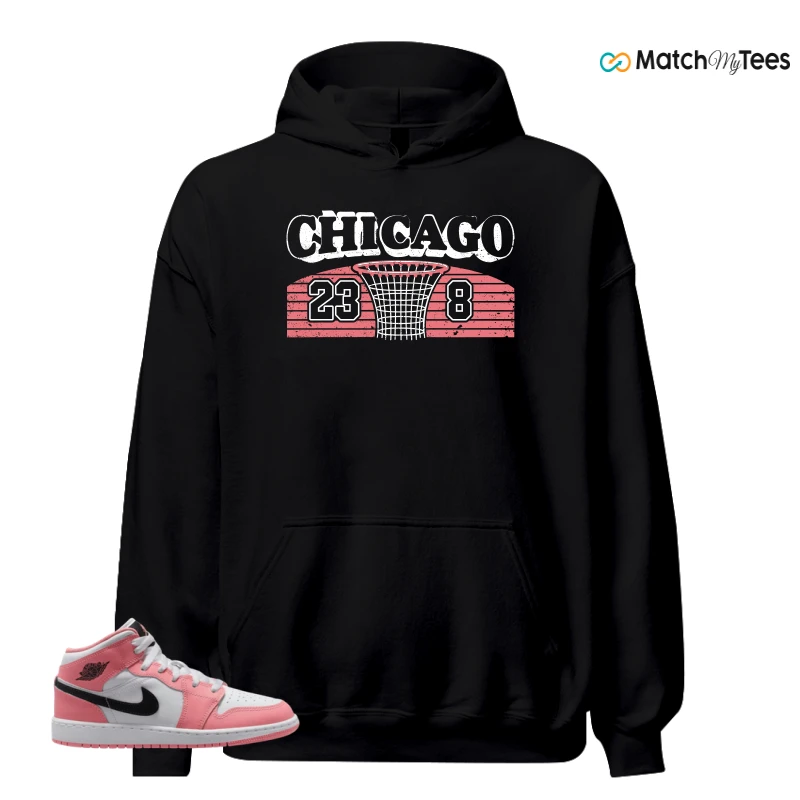 NIKE AIR JORDAN 1 MID GS PINK GAZE WHITE SNEAKER Matching Tees hoodie