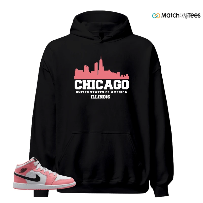 NIKE AIR JORDAN 1 MID GS PINK GAZE WHITE SNEAKER Matching Tees hoodie