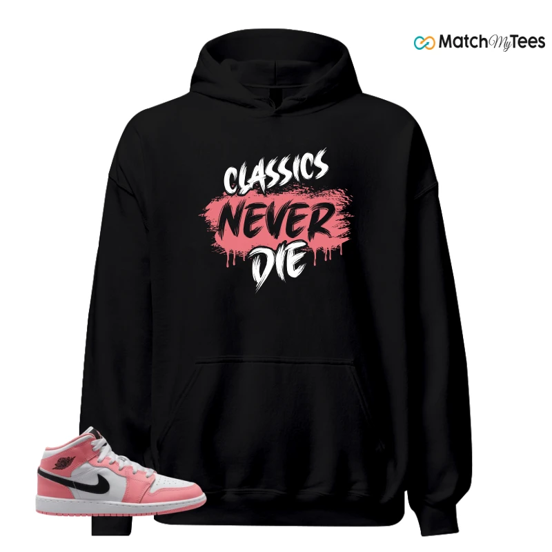 NIKE AIR JORDAN 1 MID GS PINK GAZE WHITE SNEAKER Matching Tees hoodie